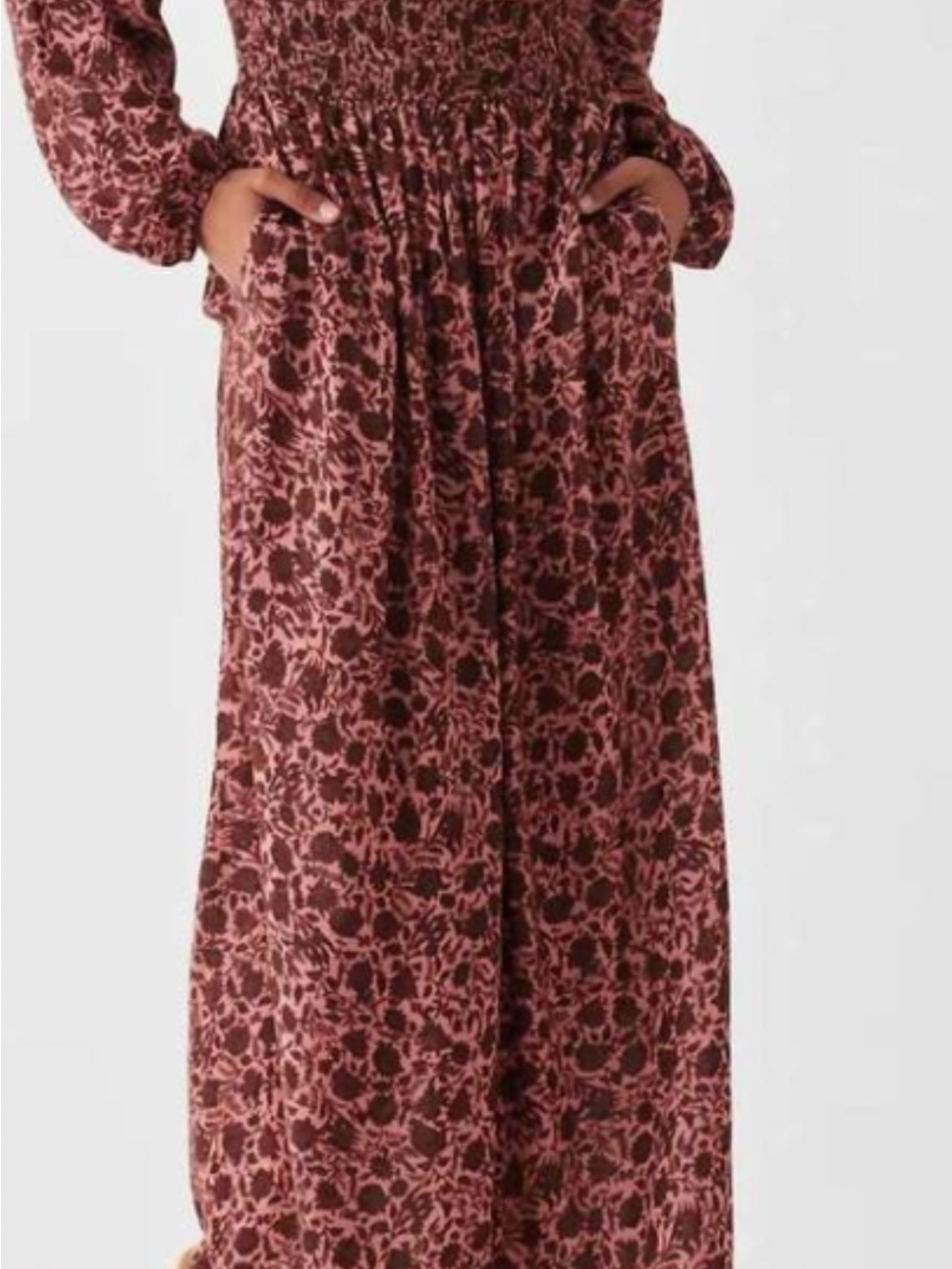 Faherty Floral Maxi Dress Sz Small Long Sleeve Cottagecore Prairie Boho Smocked